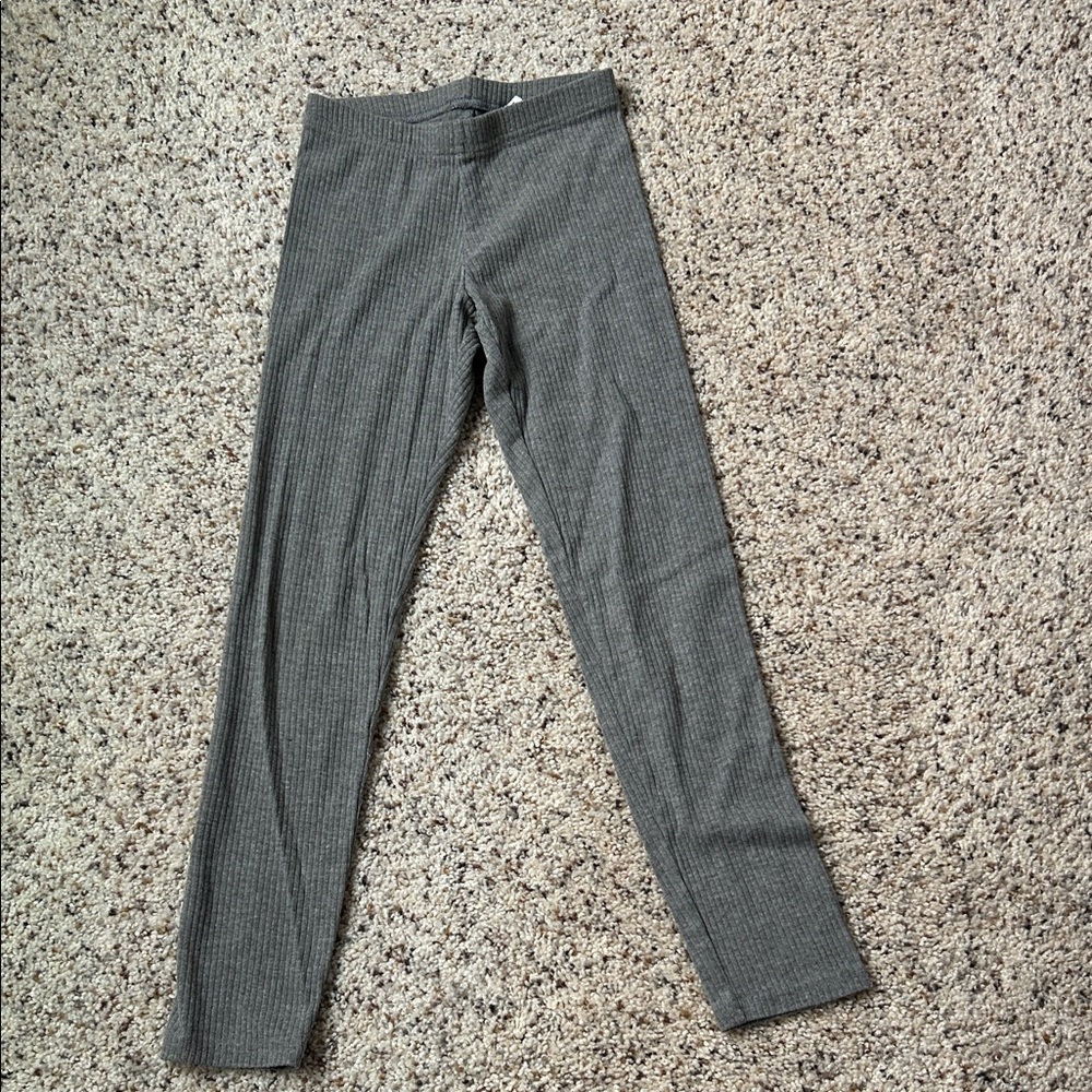Girls Ribbed Gray Leggings, Medium